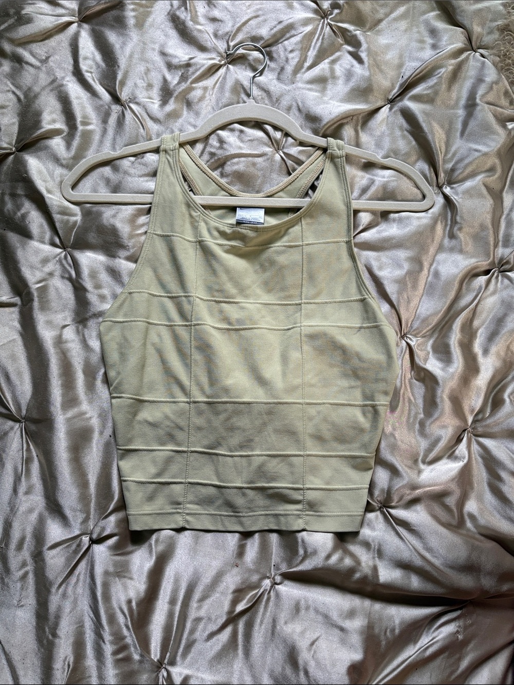 VINTAGE NIKE Ribbed Square-Panel Crop Tank Top - light green sports top